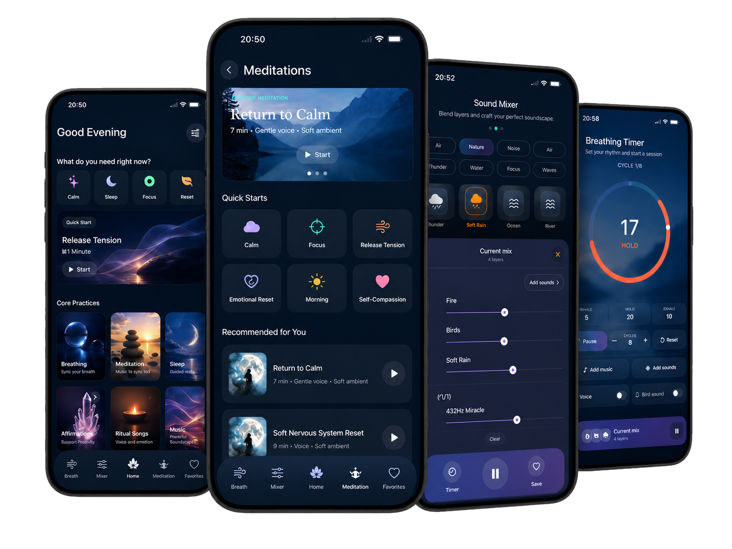 Zen Space App Interface on Multiple Phones